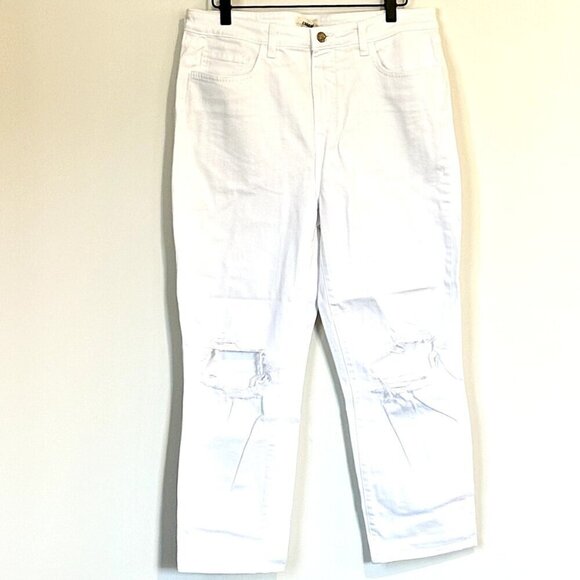 NWT L'AGENCE Audrina High Rise Straight Jean in Blanc Worn Destruct - Size 32 - Picture 2 of 9
